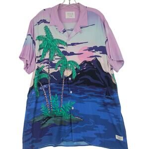 Duvin Aloha Hawaiian Tropical Palms Sunset Shirt Short Sleeve Button Up XL 4167